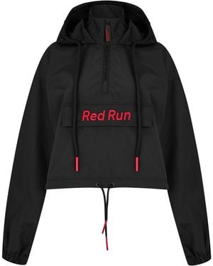 Red Run Inky Cropped Hooded Quarter-Zip Windbreaker - Black