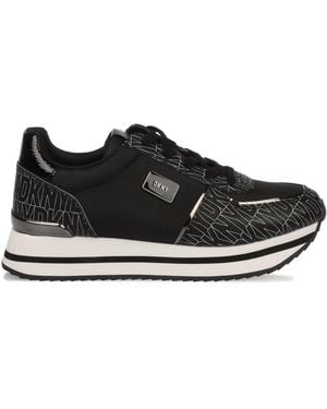 DKNY Davie Lace Up Wedge Trainers - Black