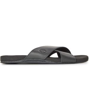 Timberland Solid Patterned Open Toe Slide Sandals - Black
