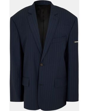 Balenciaga Pinstripe Structured Blazer - Blue
