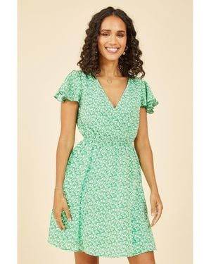 Mela London Ditsy Print Wrap Skater Dress - Green