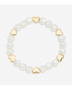 Jon Richard Plated Pearl And Polished Heart Bracelet - Metallic