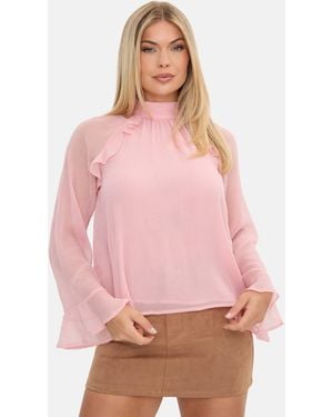 I Saw It First Long Sleeve Ruffle Blouse - Pink