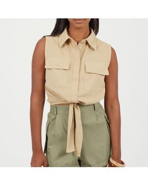 Brave Soul Sleeveless Collared Top With Tie Detail - Green