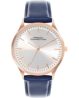 French Connection Rose Case Round Shape Strap Quartz Watch - Metallic
