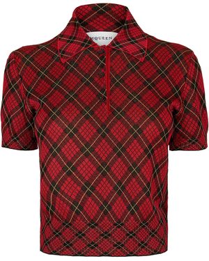 McQueen Alex Check Polo Knitted Top - Red