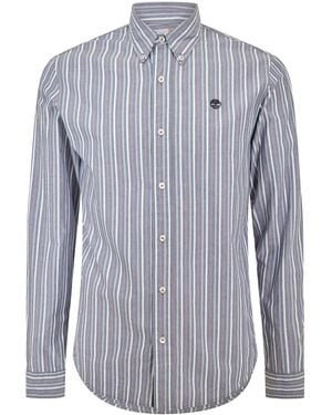 Timberland Striped Dark Denim Long Sleeve Oxford Shirt - Blue