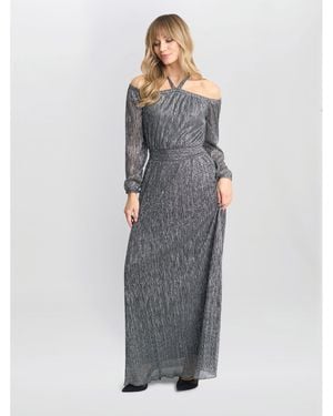 Gina Bacconi Sylvia Metallic Off The Shoulder Dress - Grey