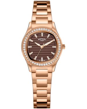 Rotary Ladies Brilliance Stone Set Ss Bracelet Wat - Metallic