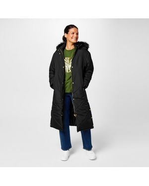 Biba Detachable Hood Quilted Long Puffer Jacket - Black