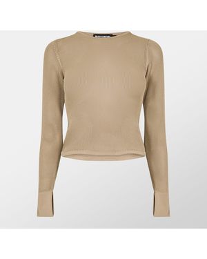 Missy Empire Sheer Knit Flare Cuff Top - Natural