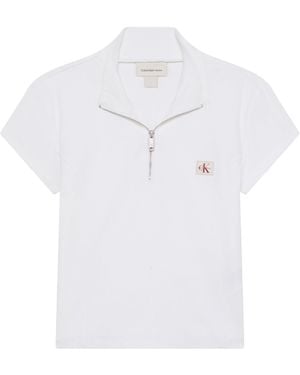 Calvin Klein Knitted Short Sleeve Polo Shirt - White