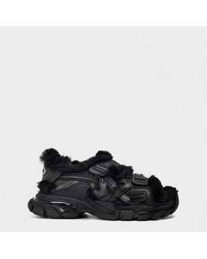 Balenciaga Track Faux-Shearling Sandals - Black
