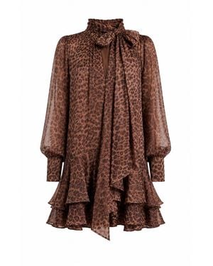Bardot Adrie Leopard Print Long-Sleeve Lyocell Mini Dress - Brown