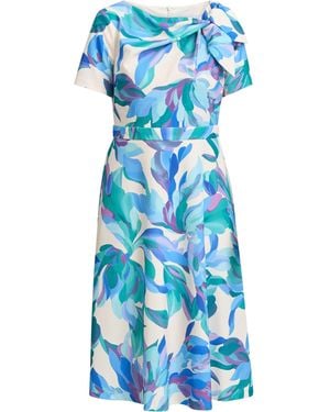 Gina Bacconi Parker Tie Neck Print Dress - Blue