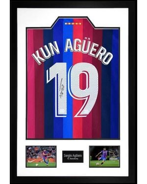 The Fan Cave Sergio Aguero Signed Barcelona Shirt Premium Frame - Blue