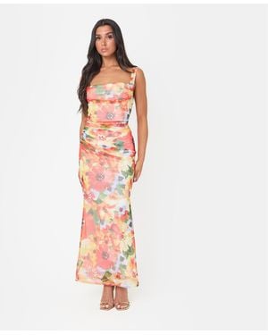 I Saw It First Floral Mesh Maxi Dress - Orange