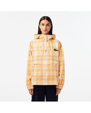 Lacoste Check Print Lightweight Rain Anorak - Natural