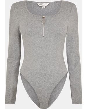 Brave Soul Long Sleeve Bodysuit With Quarter Zip - Grey