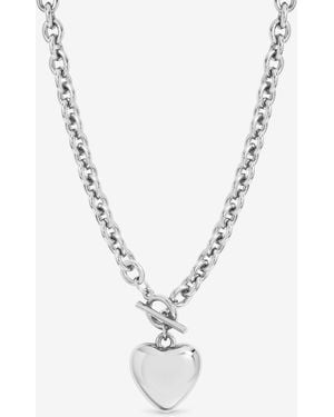Mood Plated And Polished Heart T-Bar Necklace - Metallic