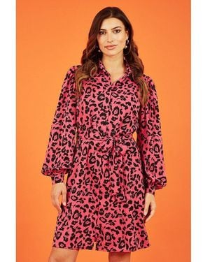 Mela London Animal Print Long Sleeve Dress - Red