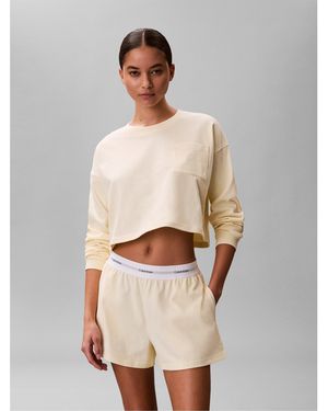Calvin Klein Long Sleeve Cropped Crop Top - Grey