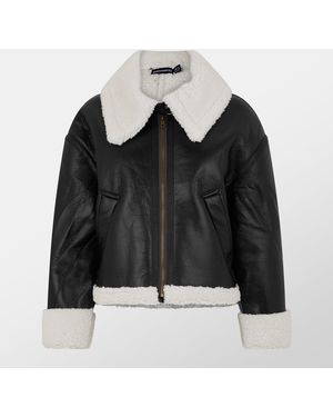 Missy Empire Faux Leather Aviator Jacket - Black