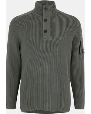 C.P. Company Quarter Button Knitted Turtle Neck Jumper - Grey