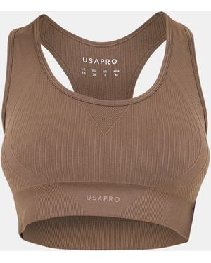 Usa Pro Up Seamless Crop Sports Bra - Brown