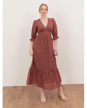 Lovedrobe Gingham V Neck Midaxi Dress - Red