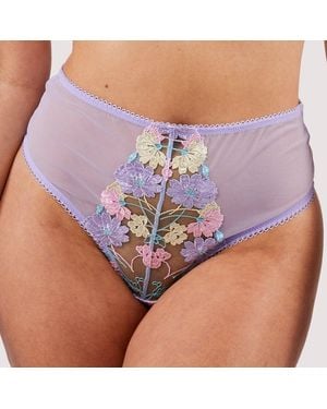 Playful Promises Luna Pastel Embroidery High Waisted Thong - Purple