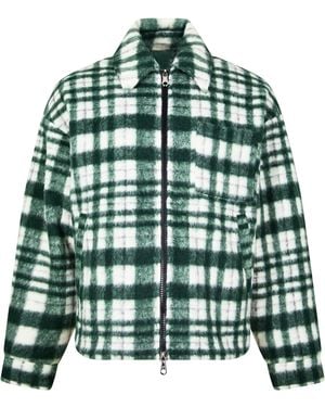 Cole Buxton Checked Wool Blend Long Sleeve Oversized Fit Overshirt - Green