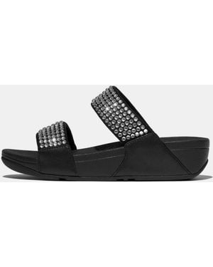 Fitflop Lulu Maxi-Crystal Two-Bar Sliders - Black