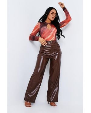 Missy Empire Print Keyhole Long Sleeved Bodysuit - Orange