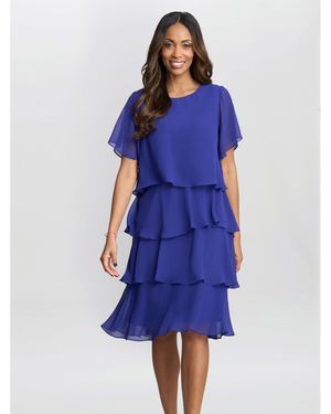 Gina Bacconi Cherry Tiered Chiffon Dress - Blue