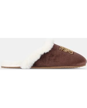 Biba Embroidered Mule Slippers - Brown