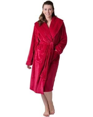 CAMILLE Supersoft Fleece Ribbed Collar Robe - Red