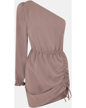 AX Paris Mushroom One Sleeve Ruched Side Mini Dress - Brown