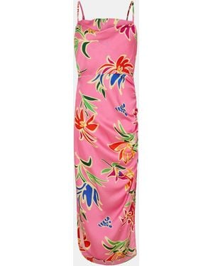 AX Paris Tropical Print Cowl Neck Ruched Side Strappy Midi Dress - Pink