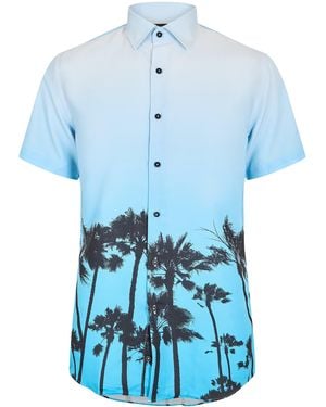 Criminal Damage Palm Tree Short Sleeve Shirt - Blue