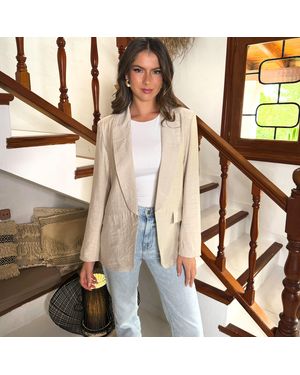 AX Paris Shawl Collar Open Front Blazer - Natural