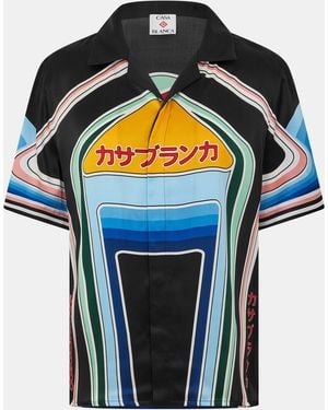 CASABLANCA Pattern Short Sleeve Bowling Shirt - Blue