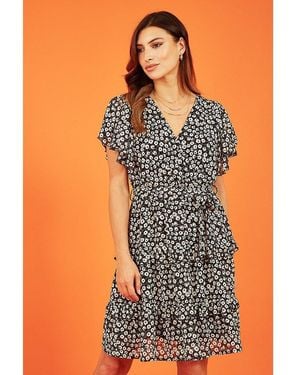 Mela London Floral Wrap Skater Dress - Black