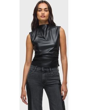 Hudson Jeans Vegan Leather Top W Side Seam Ruching - Black