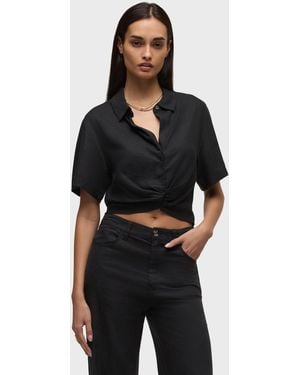 Hudson Jeans Short Sleeve Knotted Button Down Shirt - Black