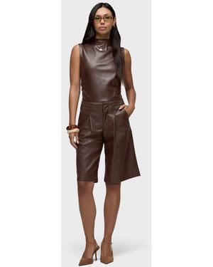 Hudson Jeans Vegan Leather Pleated Trouser Short - Brown
