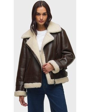 Hudson Jeans Vegan Leather Sherpa Jacket - Blue