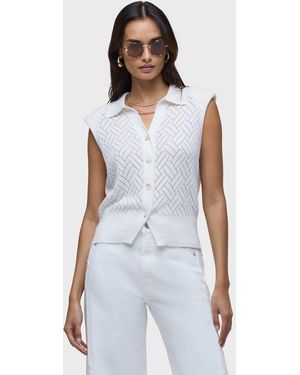 Hudson Jeans Knitted Sleeveless Collared Top - White