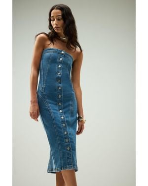 Hudson Jeans Strapless Seamed Midi Dress - Blue