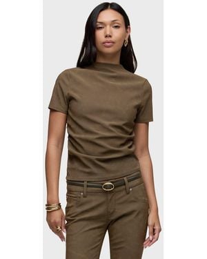 Hudson Jeans Faux Suede Ruched Top - Brown
